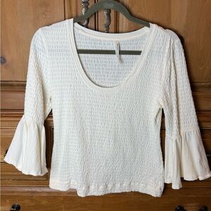 Anthropologie Cream Textured Blouse with Bell Sleeves